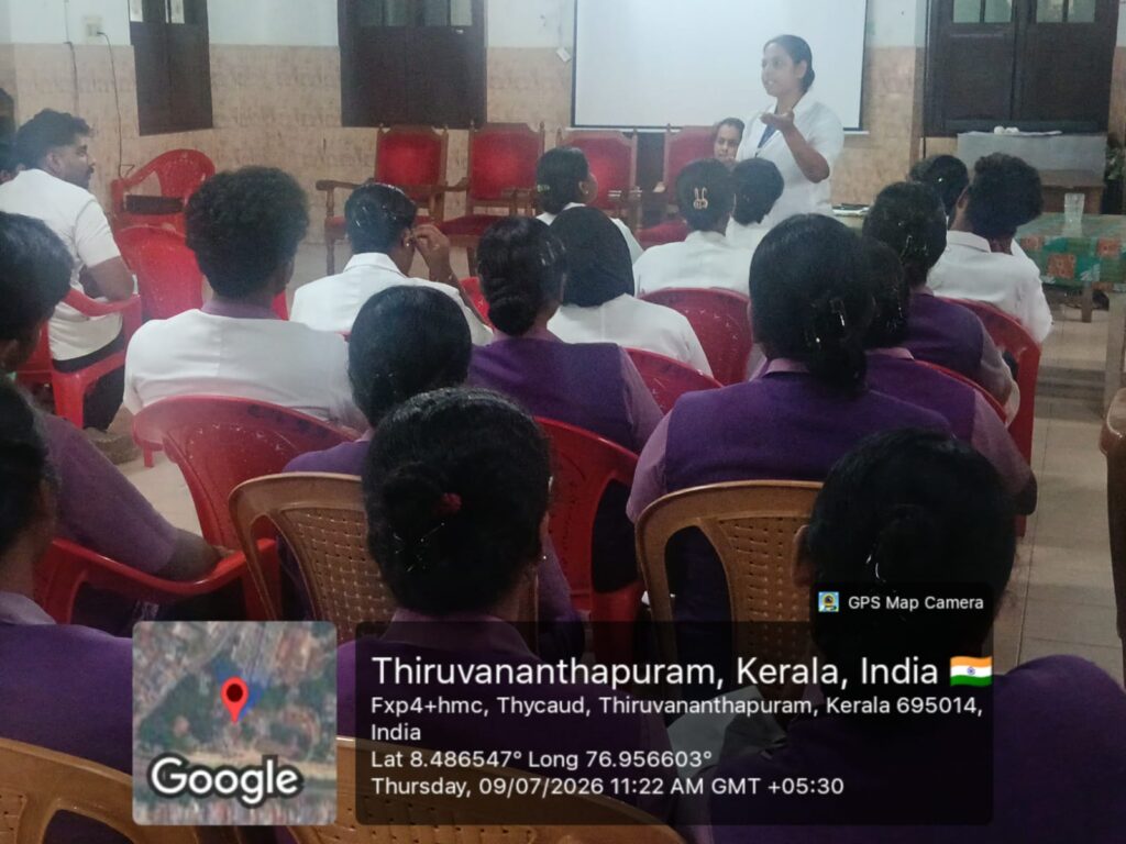 VI th sem students attending awareness class on infection control practices by HIC team of W and C Thycaud